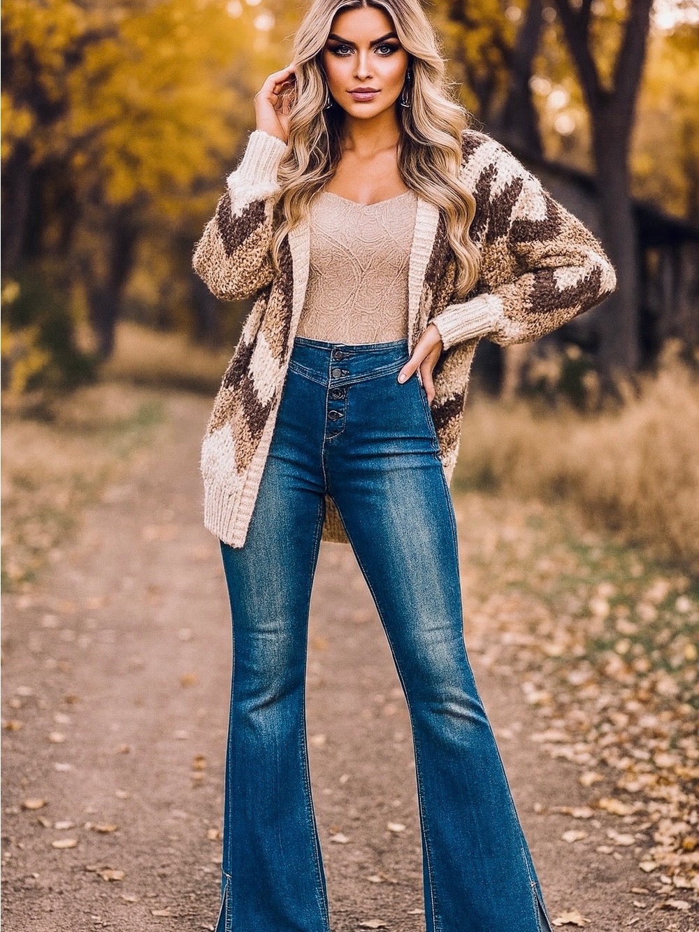 High Rise Button Fly Flare Jeans - Picture 2 of 4